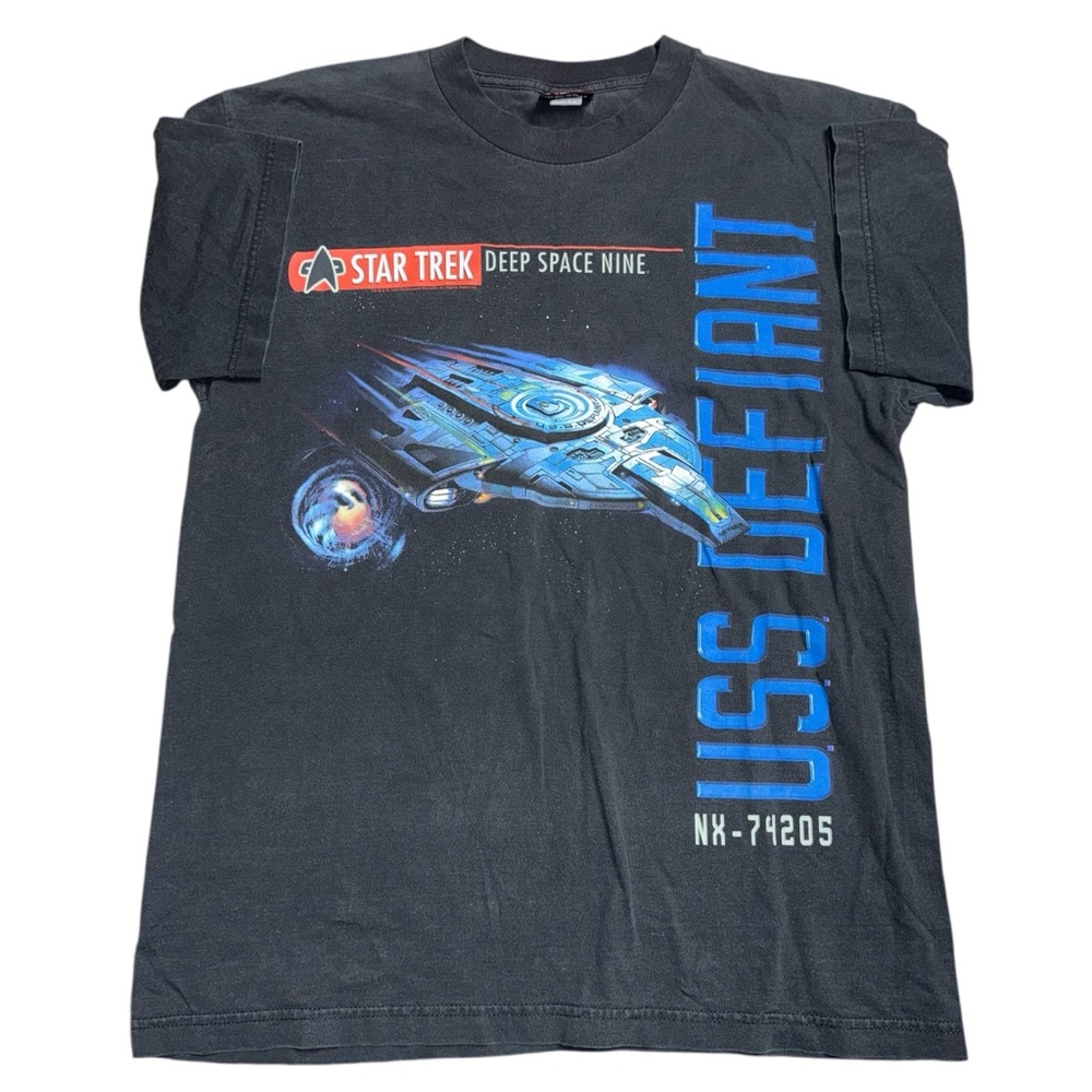 Vintage Giant Star Trek Deep Space Nine USS Defiant NX-74205 Black T Shirt Large
